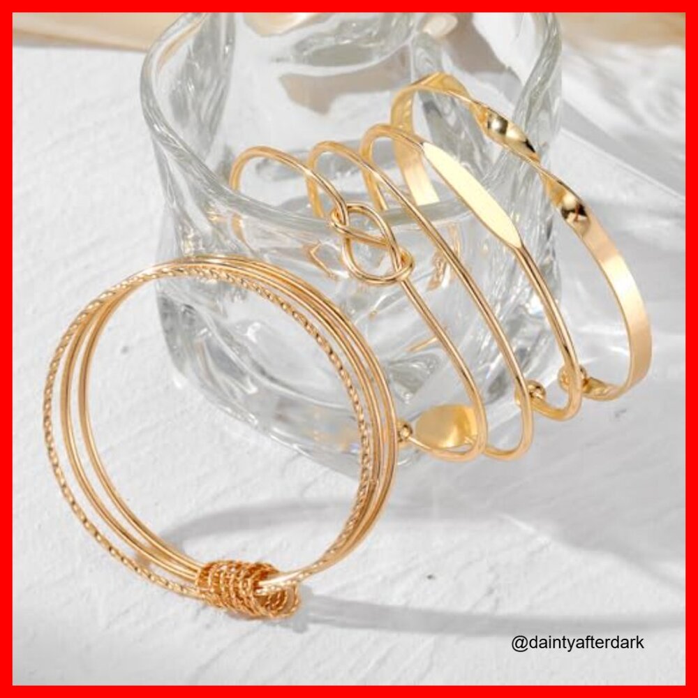 14k Gold-Plated Multi Layer Stackable Cuff Bracel… - image 2